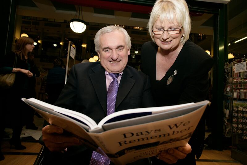 Deirdre Purcell in 2008 with former taoiseach Bertie Ahern at the launch of her book Days We Remember, at Hughes and Hughes bookshop, St Stephen's Green, Dublin. Picture: Arthur Carron/Collins