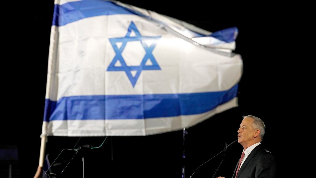 Benny Gantz, chairman of the Israel Resilience Party, speaks during the presentation of a list of election candidates, in Tel Aviv, Israel. Photograph: Abir Sultan/EPA