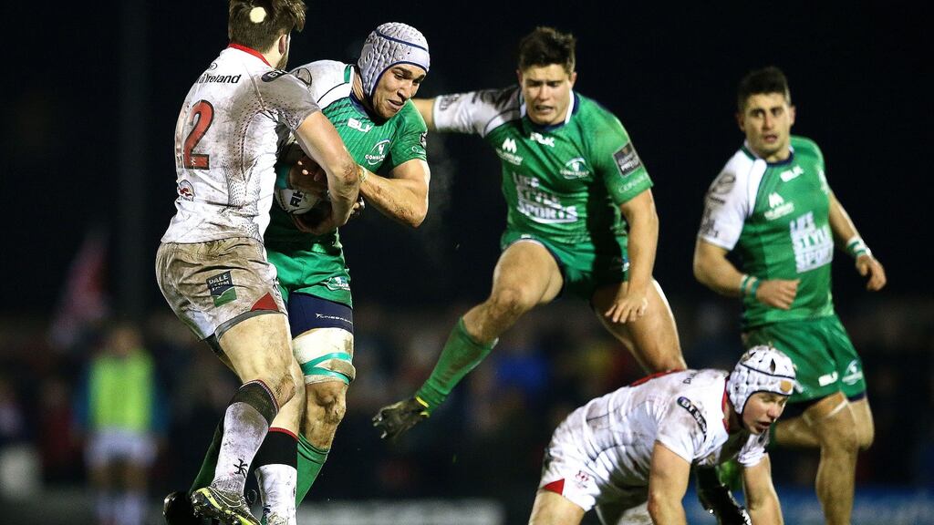 Stuart McCloskey and Ultan Dillane in action when Connacht hosted Ulster in the Pro12 in December. Photograph: James Crombie/Inpho
