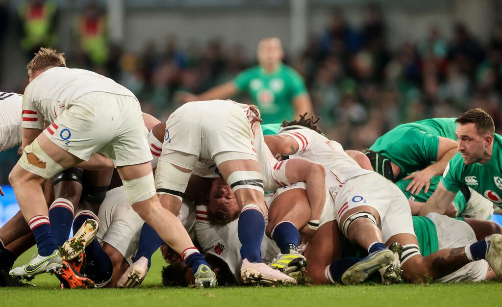 Ireland and England in this year's Six Nations at the Aviva where England receive a scrum penalty. Yet another reminder of the need for scrum-law reform. File photograph: Inpho