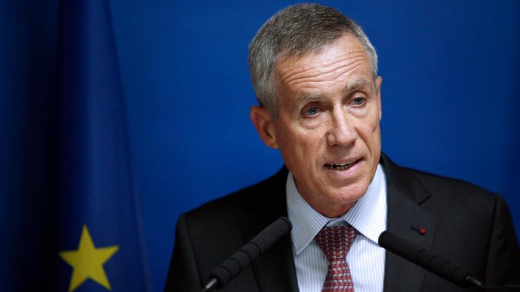 French chief prosecutor Francois Molins (C) delivers a speech to the press following the terrorist attack that happened inside the high-speed Thalys train. Photograph: Yoan Valat/EPA.