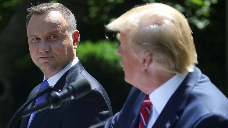 Polish president Andrzej Duda and Donald Trump during Trump's first term as US president. Photograph: Leah Millis/Reuters