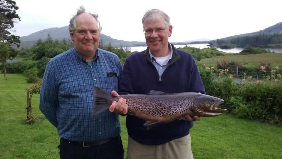 Ronan Power (right) with his 4kg brown trout from Lough Inagh