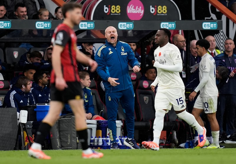 Nottingham Forest manager Sean Dyche reacts on the touchline against Bournemouth. Photograph: Andrew Matthews/PA