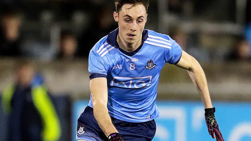 Darren Galvin: powerful in the air and athletic around the pitch, he impressed for Dublin in the O’Byrne Cup. Photograph: Laszlo Geczo/Inpho