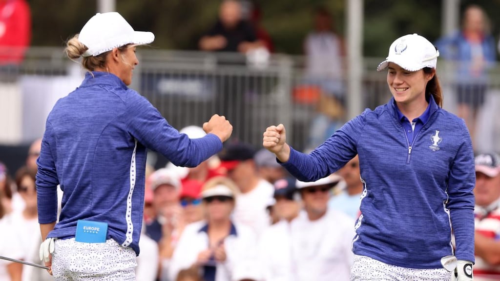 Mel Reid and Leona Maguire won their foursomes match in the opening session of the Solheim Cup. Photograph: Gregory Shamus/Getty