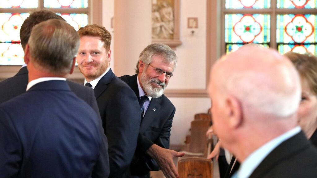 Sinn Féin president Gerry Adams attends a memorial mass for Martin McGuinness at St Peter’s Catholic Church.Photograph: Marty Katz/washingtonphotographer.com
