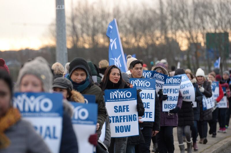 INMO members from Connolly Hospital at the start of the first 24-hour strike on January 30th Photograph: Dara Mac Dónaill/The Irish Times