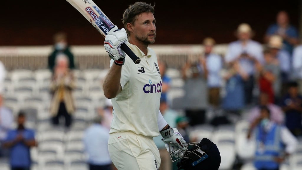 England’s captain Joe Root acknowledges the crowd as he walks back to the pavilion at Lord’s at the close of play having made an unbeaten 180. Photograph: Ian Kington/AFP via Getty Images