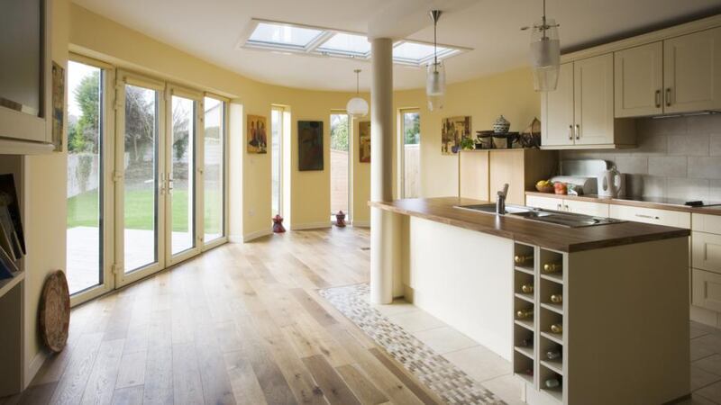 Monkstown retrofit: the south-facing extension was built to passive house quality, with sunpipes, rooflights and windows extended downwards