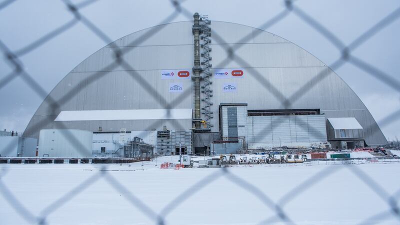 New Safe Confinement: the sarcophagus covering the destroyed reactor in 2016. Photograph: Brendan Hoffman/Getty