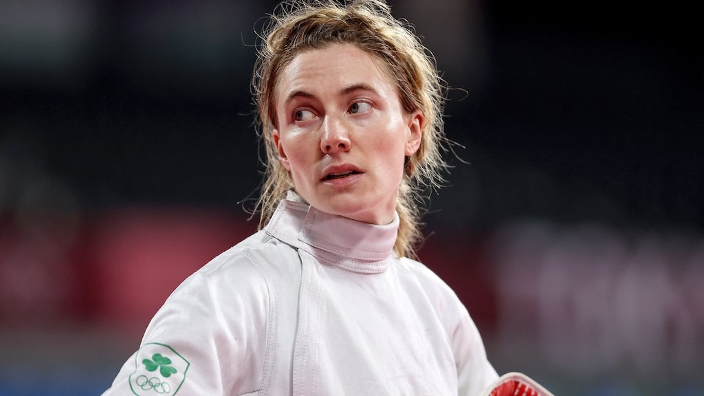 Ireland’s Natalya Coyle after the ranking round of fencing in the modern pentathlon on Thursday. Photograph: Bryan Keane/Inpho