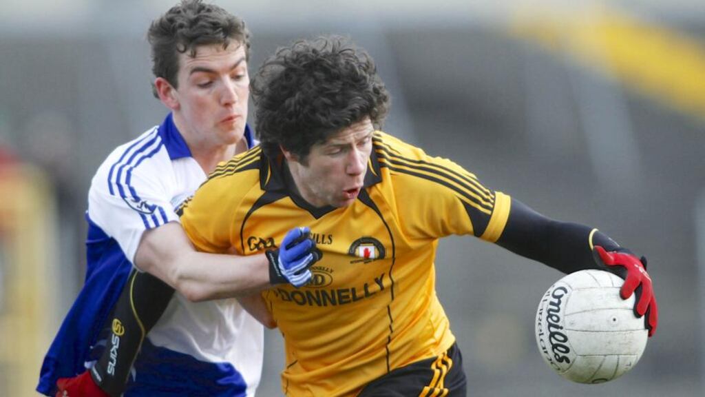 Seán Cavanagh of Ulster with Connacht’s Joss Moore during the interprovincial championship final at Tuam Stadium. Photograph: Mike Shaughnessy/inpho