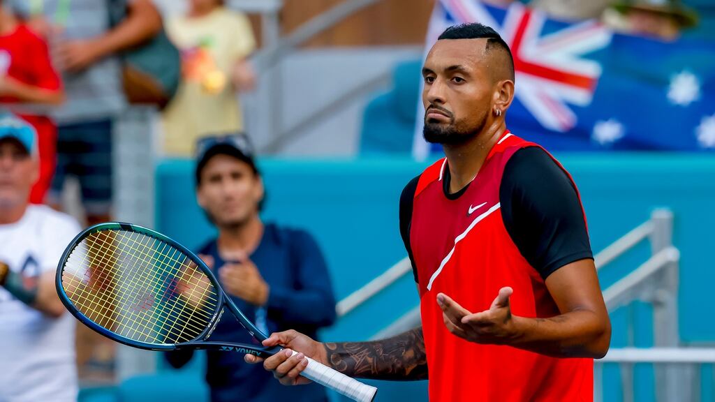 Nick Kyrgios of Australia crashed out of the fourth round at the Miami Open on Tuesday. Photograph: EPA