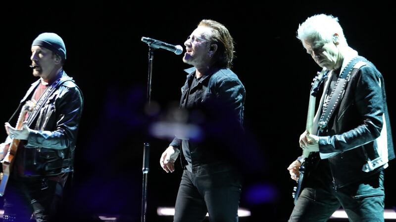 U2 on stage at the 3Arena in Dublin as part of their Experience and Innocence Tour. Photograph: Collins