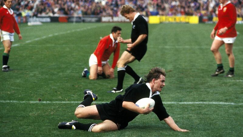 New Zealand’s Jon Preston scores a try during the third Test against the Lions at Eden Park in Auckland in 1993. Photograph: Bruce Jarvis/Inpho/Photosport