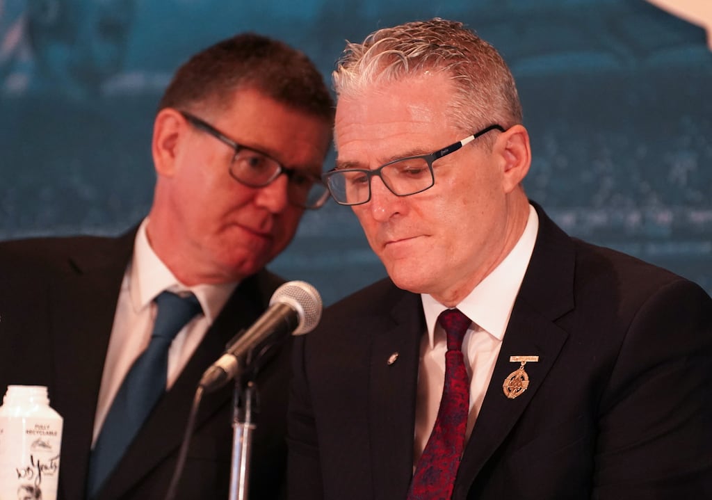 Monday night’s special county board meeting in Westport was attended by GAA president Jarlath Burns and association director general Tom Ryan. Photograph: Leah Scholes/Inpho