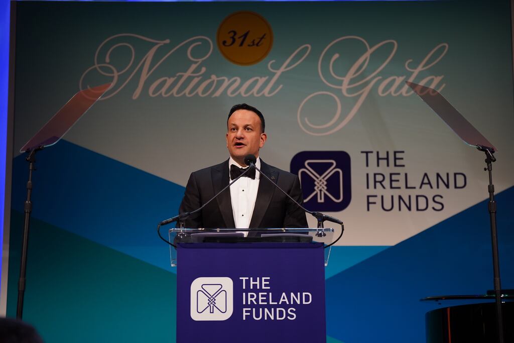 Taoiseach Leo Varadkar speaking at the Ireland Funds 31st National Gala in Washington DC earlier this year: The body contributes to a 'widening access to education' through its scholarship programmes No Mind Left Behind and the George Moore Scholars.