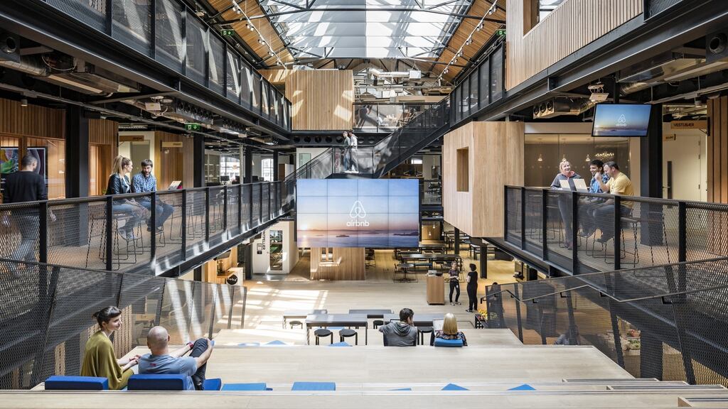 The building at 8 Hanover Quay has a full-height central atrium featuring a natural auditorium that has made it one of the most-photographed office interiors in Dublin.  Photograph: Donal Murphy