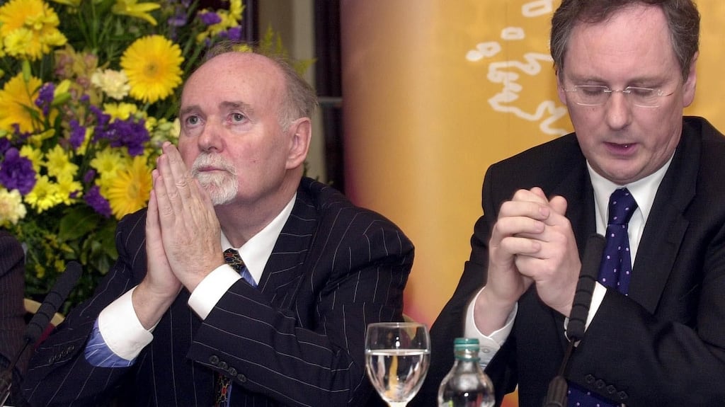 Counsel for former INBS chairman Michael Walsh (right, with former executive director Michael Fingleton) said he had been unfairly singled out by the Central Bank. Photograph: Eric Luke