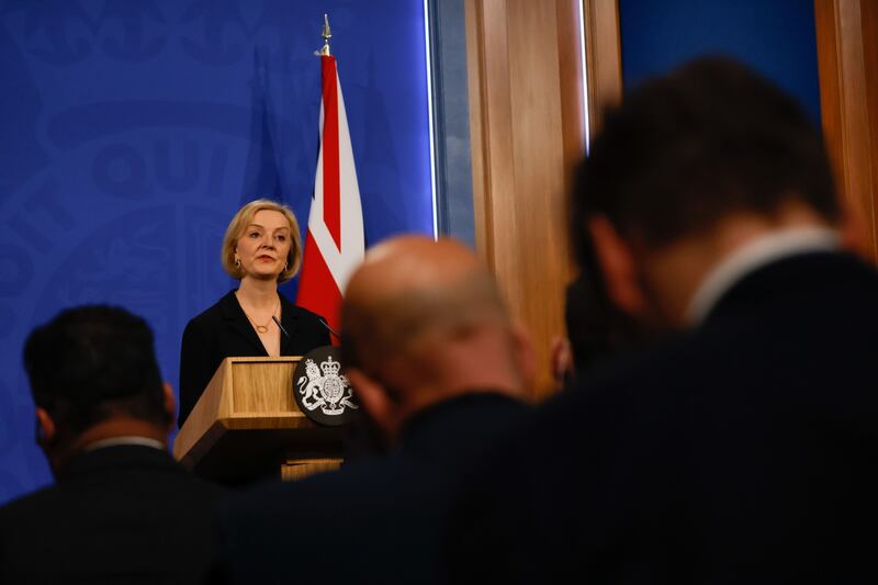 British prime minister Liz Truss during a news conference at Downing Street in London on Friday. Photograph: Carlos Jasso/Bloomberg