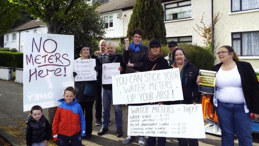 A group in Raheny, Dublin, protesting against Irish Water service charges this afternoon. Photograph: Dublin Says No campaign via Facebook