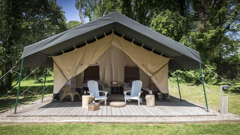 Dromquinna glamping: one of the tents dotted through the trees on the edge of Kenmare Bay