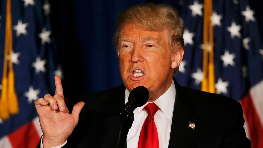 Republican US presidential candidate Donald Trump delivers a foreign policy speech at the Mayflower Hotel in Washington on Wednesday. Photograph: Jim Bourg/Reuters