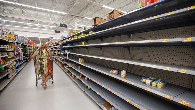Empty shelves at a Walmart shop on Merritt Island, Florida on Saturday. Floridians are stocking up on supplies in preparation for Hurricane Dorian. Photograph: EPA