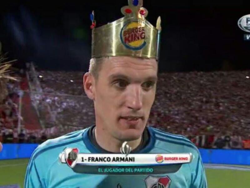 River Plate's Franco Armani was, quite literally, crowned man of the match by sponsors Burger King.