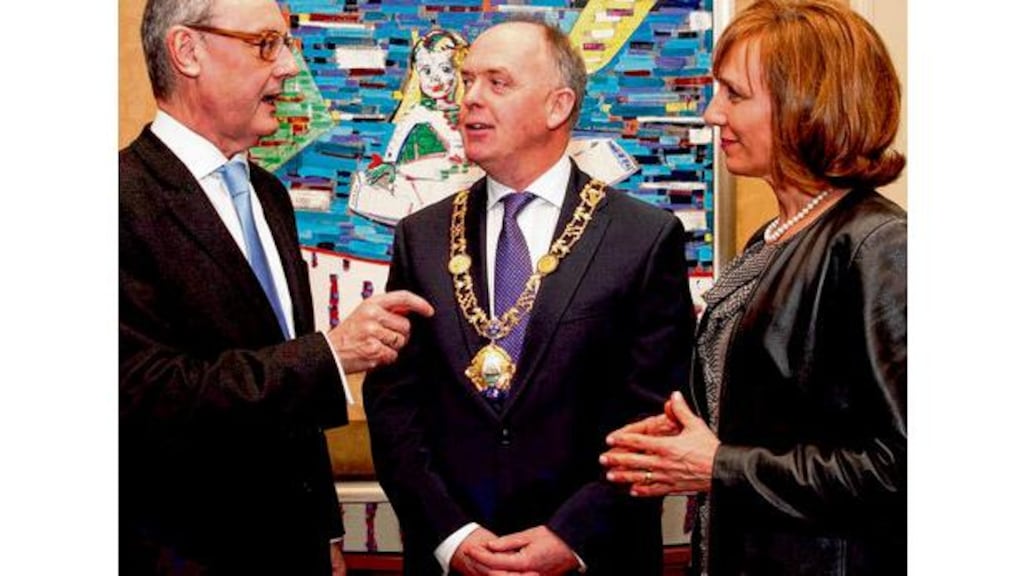 David OSullivan, of the European External Action Service at the European Commission pictured with The Irish Times Ltd managing director Liam Kavanagh, the newly elected president of Dublin Chamber of Commerce and Gina Quin, the chamber's chief executive. photograph: fennell photography