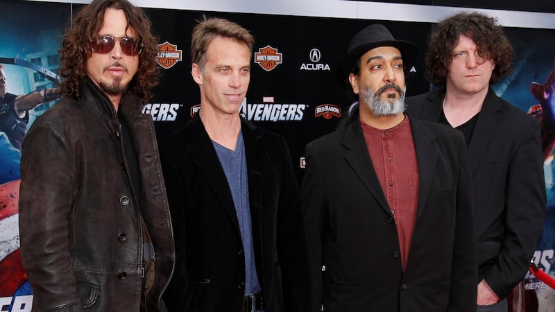 Cornell left with his Soundgarden bandmates Matt Cameron, Kim Thayil and Ben Shepherd in 2012. Photograph: Reuters/Danny Moloshok