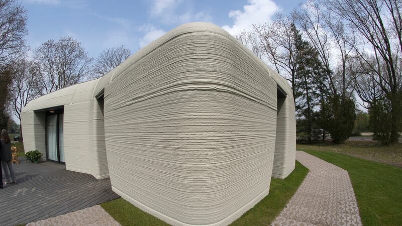 An exterior view showing the printed layers. Photograph: Peter Dejong/AP