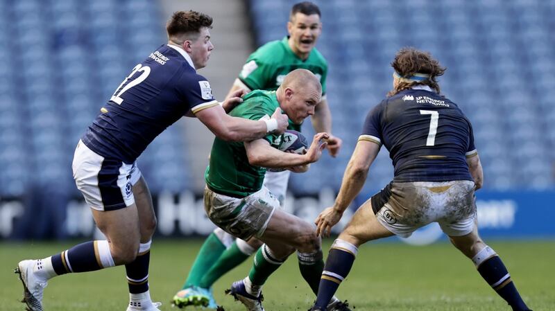 Keith Earls carries during Ireland’s narrow Six Nations win at Murrayfield. Photograph: Laszlo Geczo/Inpho