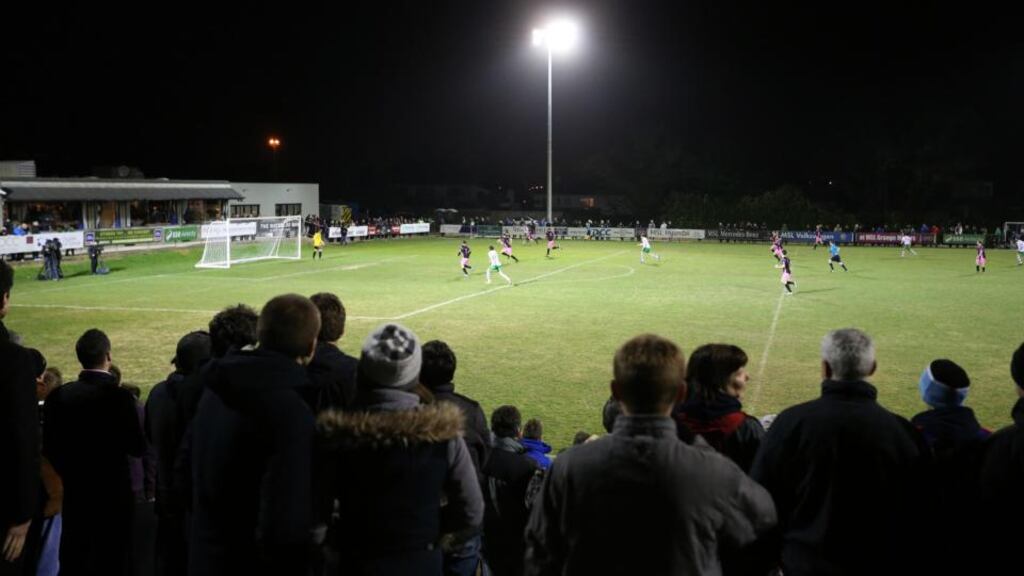 Fans look on at the Airtricity League First Division game between Cabinteely and Wexford Youths at Stradbrook. Photograph: Inpho