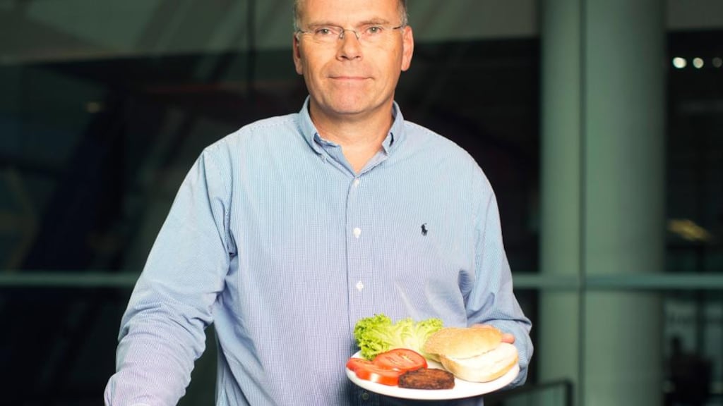 Mark Post, a Dutch scientist, with the world’s first beef burger created from stem cells harvested from a living cow