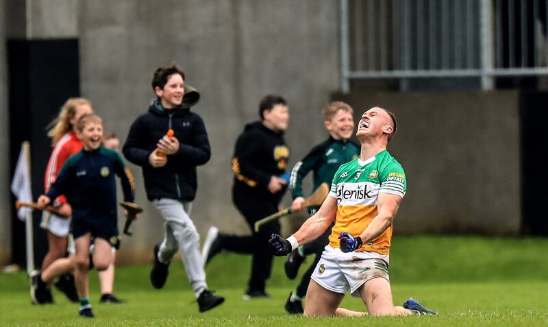 Offaly’s Declan Hogan celebrates winning their Leinster SFC game against Meath. Photograph: Evan Treacy/Inpho