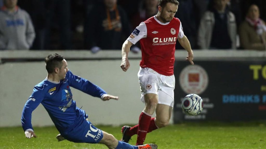 Conan Byrne of St Patrick’s Athletic avoids a taclke at Richmond Park on Monday night. Photograph: Inpho/Donall Farmer