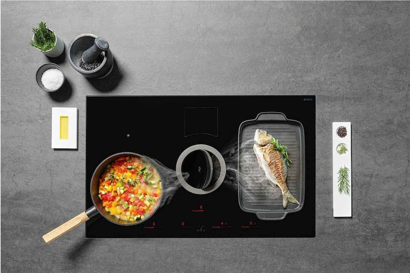 Elicia hob and extractor comes in a basic black option, from €1,899 from Harvey Norman