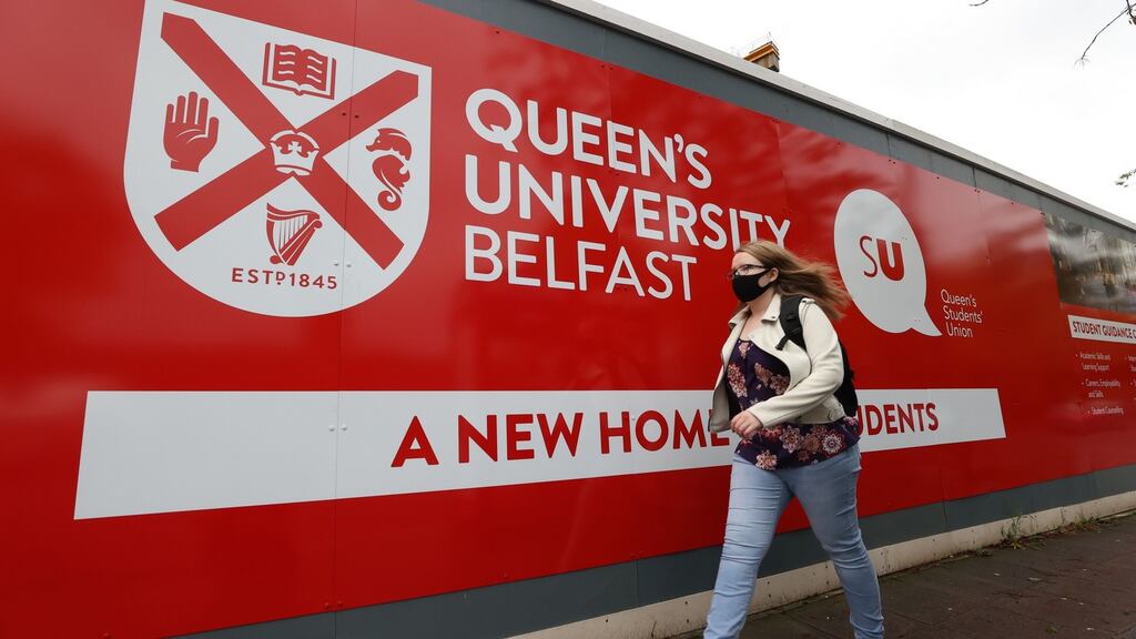 A student outside Queen’s University Belfast. Photograph: Liam McBurney/PA Wire
