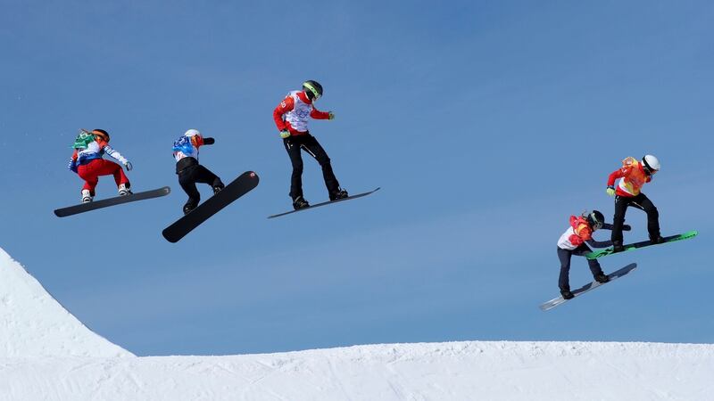 Action from the women’s snowboard cross. Photograph: Mike Blake/Reuters