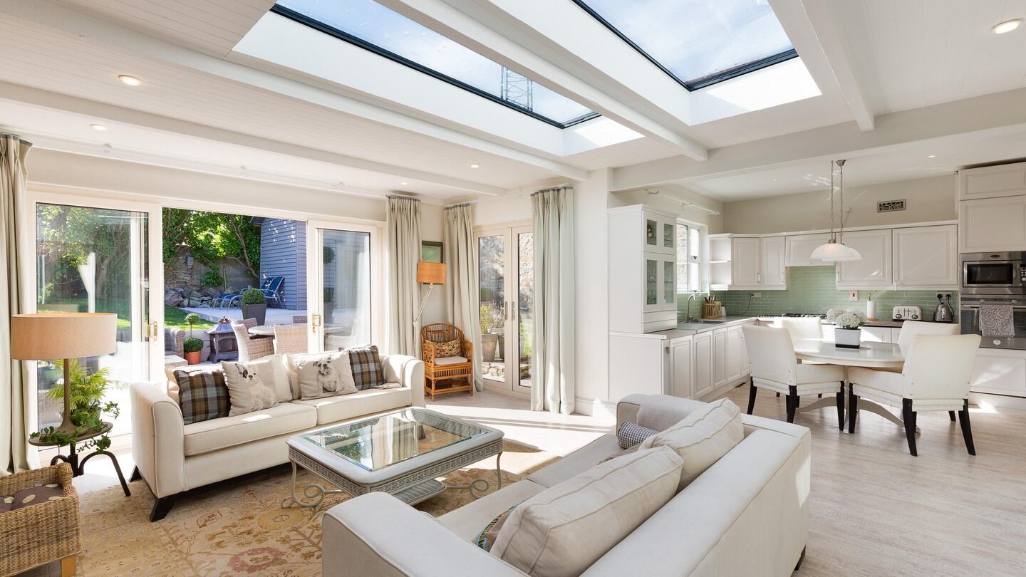 Mayflower House on Tubbermore Road in Dalkey has a large, open-plan area that includes the kitchen, diningroom and lounge.