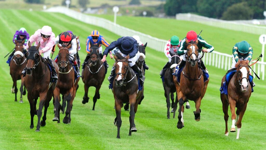 Rain Goddess ridden by Ryan Moore (centre) wins the Snow Fairy Stakes during Tipperary Crystal Race Day at Curragh Racecourse on Sunday. Photograph: PA Wire