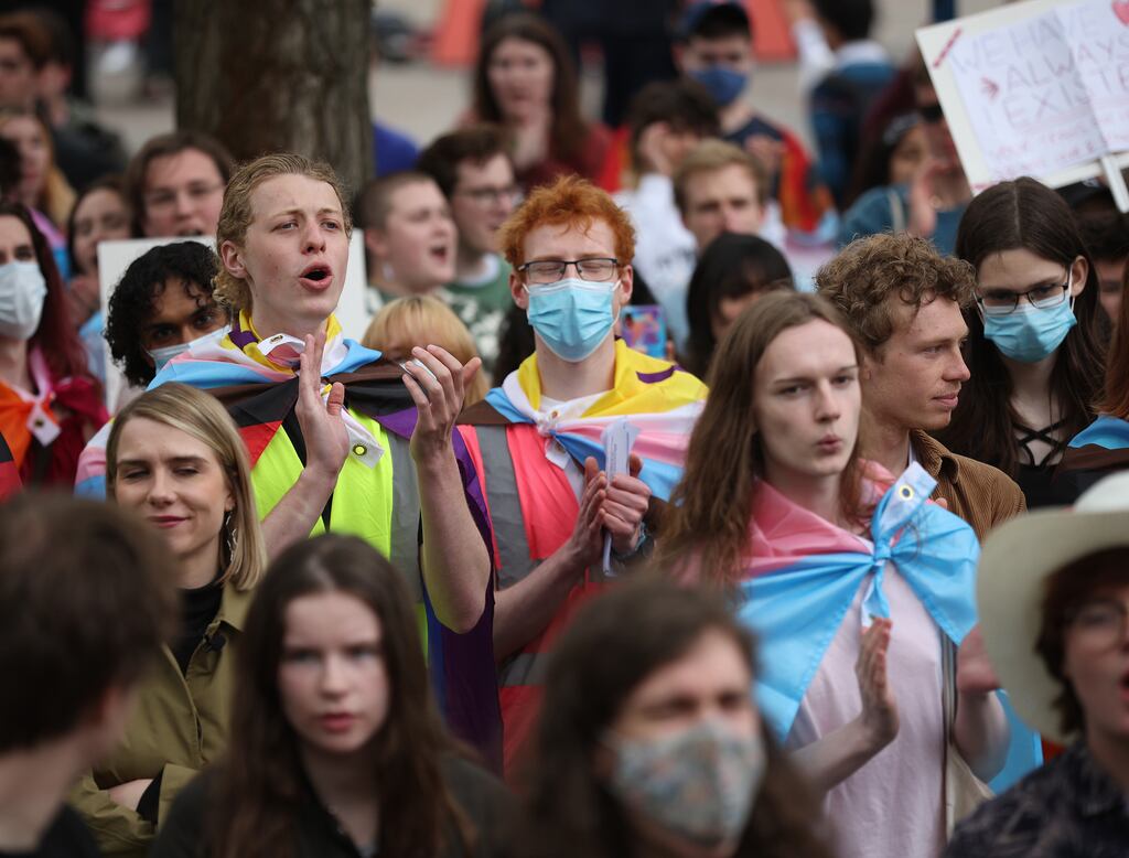 Protestors outside the Oxford Union where gender-critical feminist Dr Kathleen Stock was speaking in May. Photo by Eddie Keogh/Getty Images