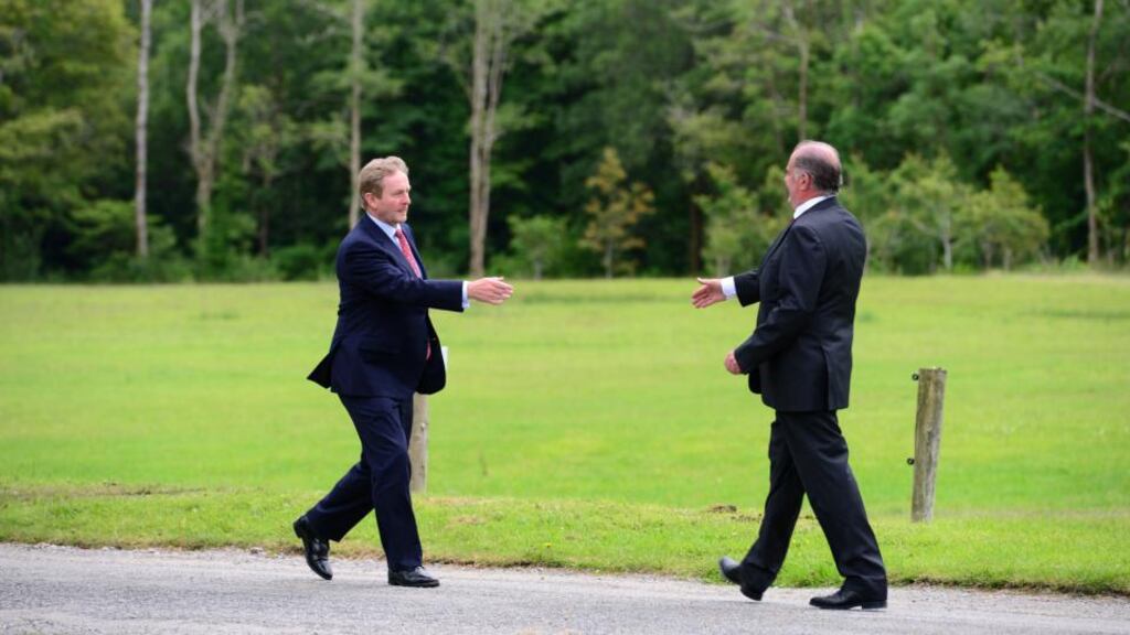 Taoiseach Enda Kenny meeting Edward Walsh and family (owners of Lissadell House and Gardens) on arrival for a Cabinet meeting at Lissadell House, Sligo. Photograph: Dara Mac Dónaill/The Irish Times