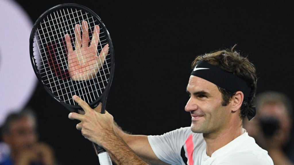 Roger Federer after his straight sets win over Tomas Berdych. Photograph: Saeed Khan/AFP