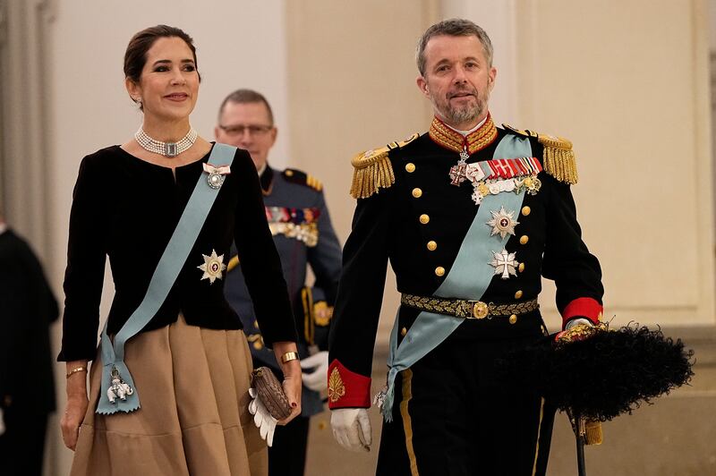 Denmark’s crown prince Frederik and crown princess Mary arrive to the traditional New Year’s fete at Christiansborg Castle in Copenhagen on Thursday. Photograph: Mads Claus Rasmussen/Ritzau Scanpix via AP