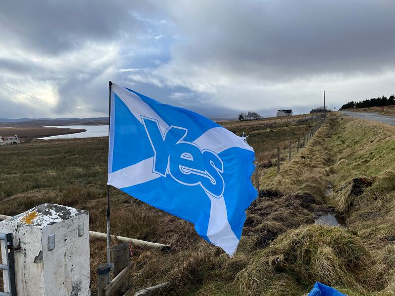 A roadside flag for independence on Lewis. Photograph: Mark Paul