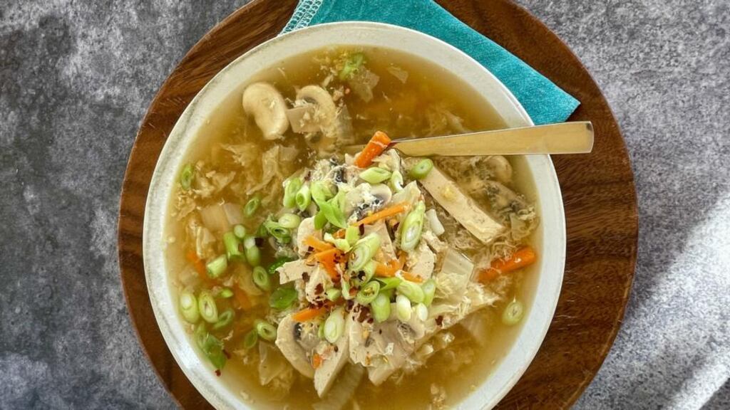 The heat in this hot and sour soup is thanks to white pepper