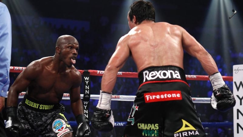 Timothy Bradley Jr. taunts Juan Manuel Marquez during their title fight in Las Vegas, Nevada. Photograph: Steve Marcus/Reuters